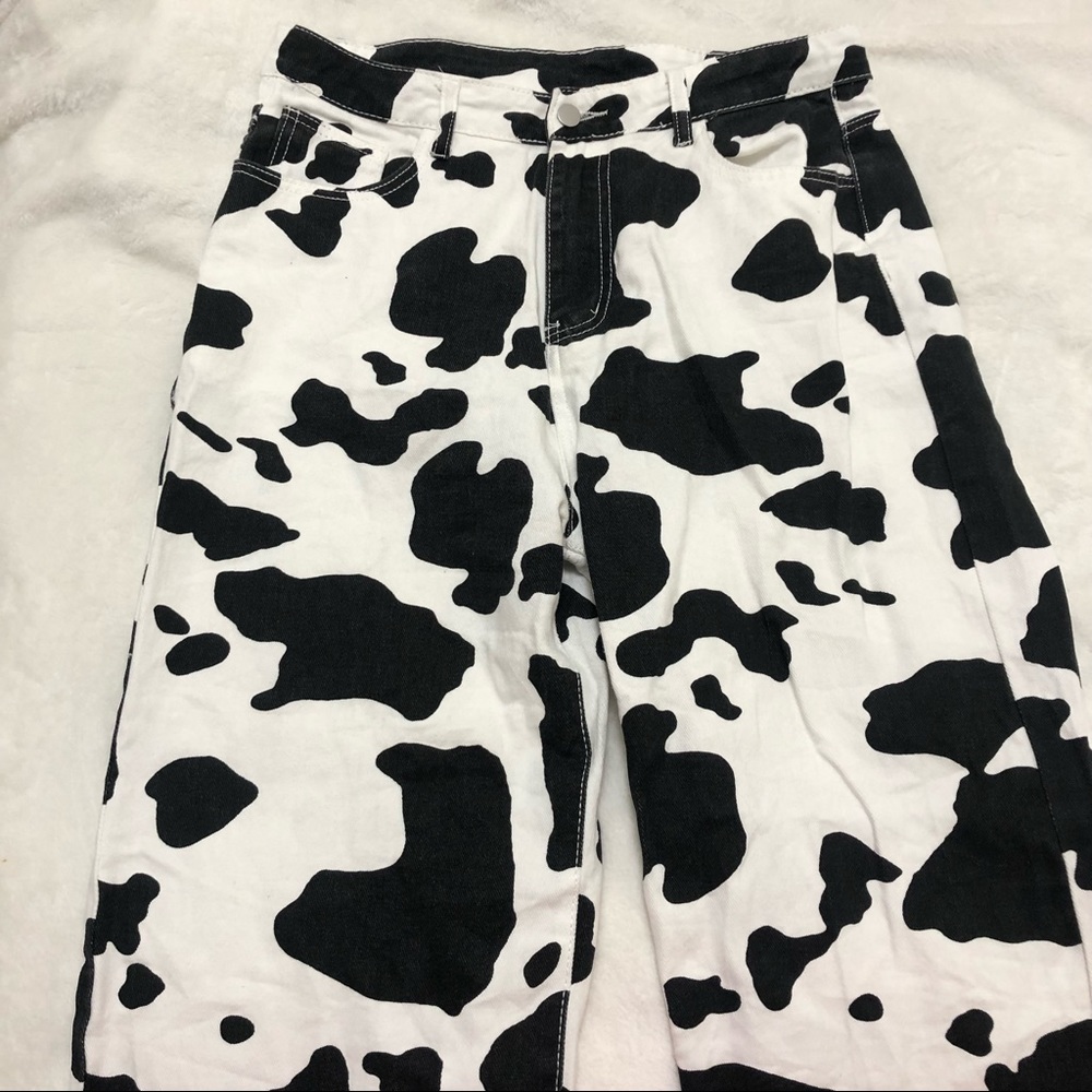 Cow print wide leg jeans